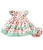 Bonnie Jean Baby Girls Newborn-24 Months Flutter-Sleeve Floral/Gingham-Checked Fit-And-Flare Dress