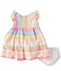 Color:Multi - Image 2 - Baby Girls Newborn-24 Months Flutter-Sleeve Vertical/Horizontal-Striped Fit-And-Flare Linen-Look Dress