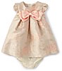 Color:Ivory - Image 1 - Baby Girls Newborn-24 Months Jacquard Floral Print Bow Front Trapeze Dress