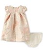 Color:Ivory - Image 2 - Baby Girls Newborn-24 Months Jacquard Floral Print Bow Front Trapeze Dress