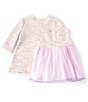 Color:Lavender - Image 2 - Baby Girls Newborn-24 Months Long-Sleeve Knit Boucle Coat & Sleeveless Knit Boucle/Mesh Dress Set