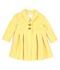 Color:Yellow - Image 2 - Baby Girls Newborn-24 Months Textured-Knit Yellow Coat & Sleeveless Shantung Floral Fit-And-Flare Dress Set