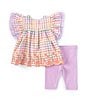 Color:Multi - Image 2 - Baby Girls Newborn-24 Months Multi Flutter Double Ruffle Sleeved Top and Capri Legging Set