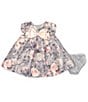 Color:Grey - Image 2 - Baby Girls Newborn-24 Months Petal Sleeve Floral Printed Metallic Jacquard Trapeze Dress