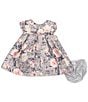 Color:Grey - Image 3 - Baby Girls Newborn-24 Months Petal Sleeve Floral Printed Metallic Jacquard Trapeze Dress