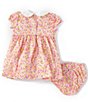 Color:Pink - Image 2 - Baby Girls Newborn-24 Months Puff-Sleeve Ditsy-Floral-Printed Empire-Waist Dress
