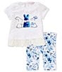 Bonnie Jean Baby Girls Short Sleeve Bunny-Appliqued T-Shirt & Floral-Printed Capri Leggings Set, Color:Blue - Image 1