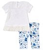 Bonnie Jean Baby Girls Short Sleeve Bunny-Appliqued T-Shirt & Floral-Printed Capri Leggings Set, Color:Blue - Image 2