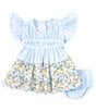 Color:Blue - Image 2 - Baby Girls Newborn-24 Months Short Sleeve Tiered Stripe Floral Dress