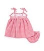Color:Fuchsia - Image 2 - Baby Girls Newborn-24 Months Sleeveless Flamingo-Embroidered/Checked Fit-And-Flare Dress