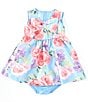 Color:Blue - Image 1 - Baby Girls Newborn-24 Months Sleeveless Floral Print Bow Dress