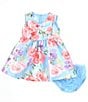 Color:Blue - Image 2 - Baby Girls Newborn-24 Months Sleeveless Floral Print Bow Dress