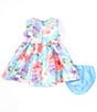 Color:Blue - Image 3 - Baby Girls Newborn-24 Months Sleeveless Floral Print Bow Dress