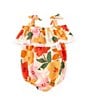 Color:Orange - Image 1 - Baby Girls Newborn-24 Months Sleeveless Floral Printed Bubble