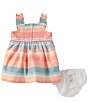 Color:Peach - Image 2 - Baby Girls Newborn-24 Months Sleeveless Miter-Stripe/Horizontal-Stripe Linen-Look Fit-And-Flare Dress