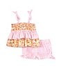 Color:Pink - Image 1 - Baby Girls Newborn-24 Months Sleeveless Mixed-Media Ruffle-Tier Tank Top & Checked Shorts Set