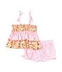 Color:Pink - Image 2 - Baby Girls Newborn-24 Months Sleeveless Mixed-Media Ruffle-Tier Tank Top & Checked Shorts Set