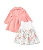 Bonnie Jean Baby Girls Newborn-24 Months Solid Long Sleeve Textured-Knit Coat & Lace/Printed Fit & Flare Dress Set