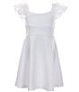 Color:White - Image 1 - Big Girls 7-16 Embroidered Sleeve Textured-Knit Fit & Flare Dress