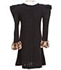 Color:Black - Image 2 - Big Girls 7-16 Faux Fur Trimmed Long Sleeve A-Line Knit Dress