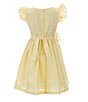 Color:Yellow - Image 2 - Big Girls 7-16 Flutter-Sleeve Eyelet-Embroidered Fit-And-Flare Dress And Straw Bag Set