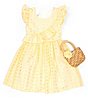 Color:Yellow - Image 4 - Big Girls 7-16 Flutter-Sleeve Eyelet-Embroidered Fit-And-Flare Dress And Straw Bag Set