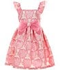 Color:Pink - Image 1 - Big Girls 7-16 Flutter-Sleeve Floral Jacquard Fit-And-Flare Dress