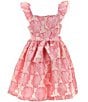 Color:Pink - Image 2 - Big Girls 7-16 Flutter-Sleeve Floral Jacquard Fit-And-Flare Dress