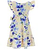 Color:Yellow - Image 2 - Big Girls 7-16 Flutter-Sleeve Floral-Printed Fit-And-Flare Dress