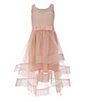 Color:Peach - Image 1 - Big Girls 7-16 Illusion-Neck Double-High-Low-Hem Skirted Ballgown