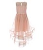 Color:Peach - Image 2 - Big Girls 7-16 Illusion-Neck Double-High-Low-Hem Skirted Ballgown