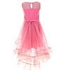 Color:Pink - Image 2 - Big Girls 7-16 Illusion-Neckline High-Low-Hem-Skirted Ballgown