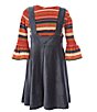Color:Blue - Image 2 - Big Girls 7-16 Jumper Dress & Long-Sleeve Striped Rib-Knit Tee Set
