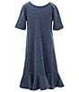 Color:Blue - Image 3 - Big Girls 7-16 Long Sleeve Patterned Jacket & Short-Sleeve Solid A-Line Dress Set
