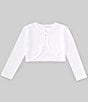 Color:White - Image 1 - Big Girls 7-16 Long Sleeve Rosette-Appliqued Cardigan
