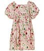 Color:Natural - Image 1 - Big Girls 7-16 Puffed-Sleeve Floral-Printed Empire Waist Dress