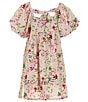 Color:Natural - Image 2 - Big Girls 7-16 Puffed-Sleeve Floral-Printed Empire Waist Dress