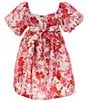 Color:Fuchsia - Image 2 - Big Girls 7-16 Puffed-Sleeve Floral Satin Fit-And-Flare Dress