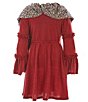 Color:Burgundy - Image 2 - Big Girls 7-16 Ruched-Bell-Sleeve Solid Fit-And-Flare Dress