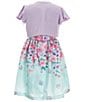 Color:Lavender - Image 2 - Big Girls 7-16 Short Flutter Sleeve Solid Knit Cardigan & Reverse Floral Border Dress
