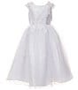 Bonnie Jean Big Girls Short Illusion-Floral-Sleeve Long Ballgown, Color:White - Image 1