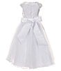 Bonnie Jean Big Girls Short Illusion-Floral-Sleeve Long Ballgown, Color:White - Image 2