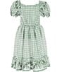 Color:Sage - Image 2 - Big Girls 7-16 Short-Sleeve Embroidered/Checked Peasant Dress