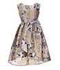 Color:Gold - Image 1 - Big Girls 7-16 Short-Sleeve Floral Mikado Fit-And-Flare Dress