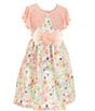 Color:Peach - Image 1 - Big Girls 7-16 Short Sleeve Knit Cardigan & Watercolor Floral Jacquard Dress