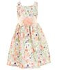 Color:Peach - Image 2 - Big Girls 7-16 Short Sleeve Knit Cardigan & Watercolor Floral Jacquard Dress