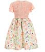 Color:Peach - Image 3 - Big Girls 7-16 Short Sleeve Knit Cardigan & Watercolor Floral Jacquard Dress
