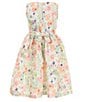 Color:Peach - Image 4 - Big Girls 7-16 Short Sleeve Knit Cardigan & Watercolor Floral Jacquard Dress
