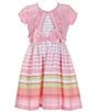 Color:Pink - Image 1 - Big Girls 7-16 Short Sleeve Solid Cardigan & Multi Stripe Dress