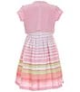 Color:Pink - Image 2 - Big Girls 7-16 Short Sleeve Solid Cardigan & Multi Stripe Dress